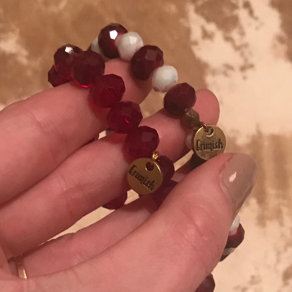 Two Erimish bracelets (red, red/white)